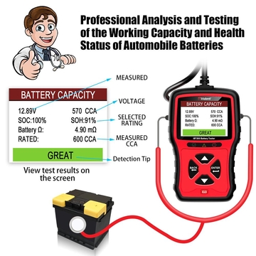 VIDENT iBT200 9V-36V Battery Tester for 12V Passenger Cars and 24V Heavy Duty Trucks 100 to 2000CCA Car Battery Analyzer