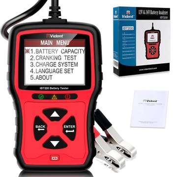 VIDENT iBT200 9V-36V Battery Tester for 12V Passenger Cars and 24V Heavy Duty Trucks 100 to 2000CCA Car Battery Analyzer