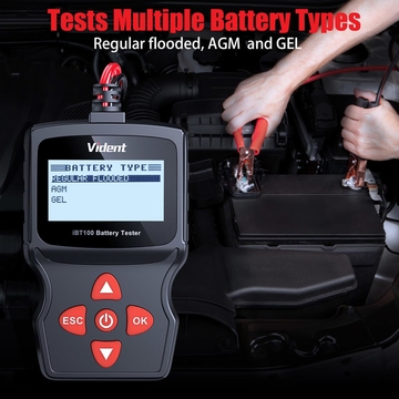 Vident iBT100 12V Battery Analyzer for Flooded, AGM,GEL 100-1100CCA Automotive Tester Diagnostic Tool