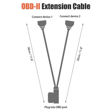 1ft 30cm OBD2 16 Pin Right Angle Splitter Y Cable Male to 2 Female Y Splitter Extension Cable