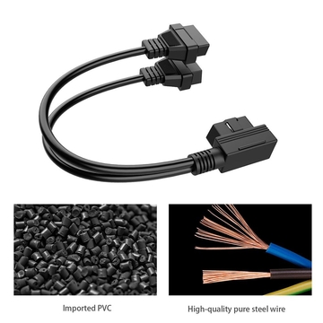 1ft 30cm OBD2 16 Pin Right Angle Splitter Y Cable Male to 2 Female Y Splitter Extension Cable