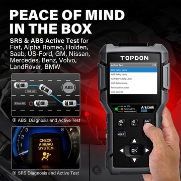 TOPDON ArtiLink600 OBD2 Scanner  ABS SRS Engine Test Autoscanner Free Update